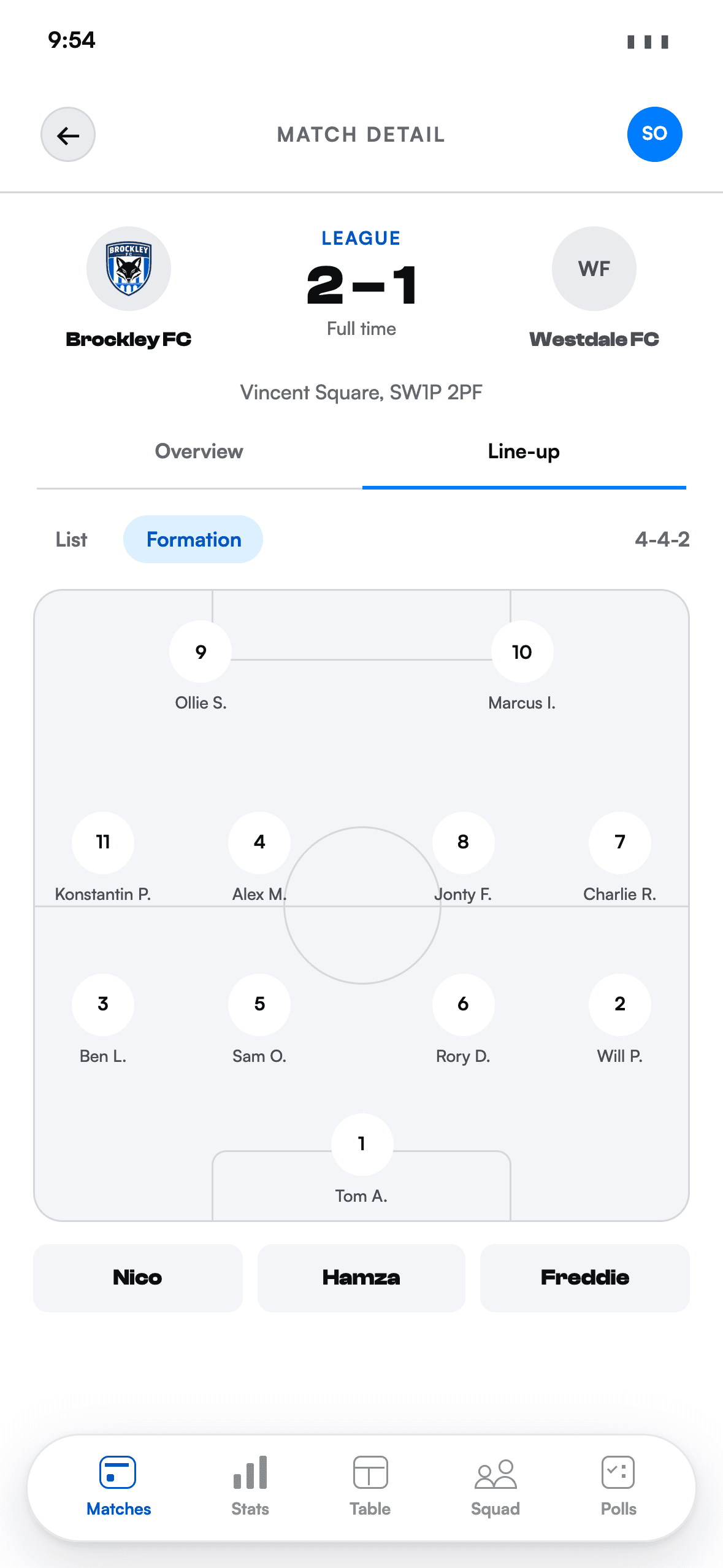 Matchday squads app preview